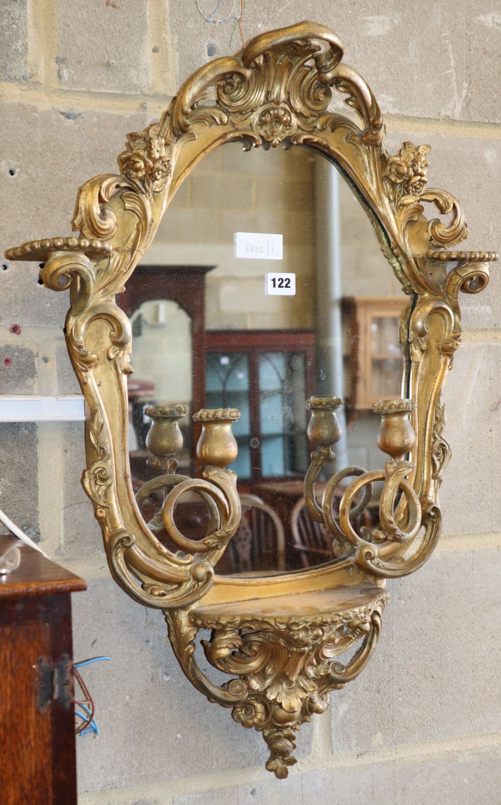 A late Victorian giltwood and gesso girandole, H.74cm